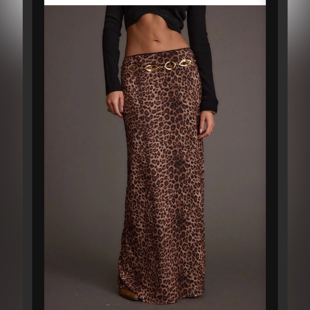 12th Tribe Animal Print Maxi Skirt with Gold Accents